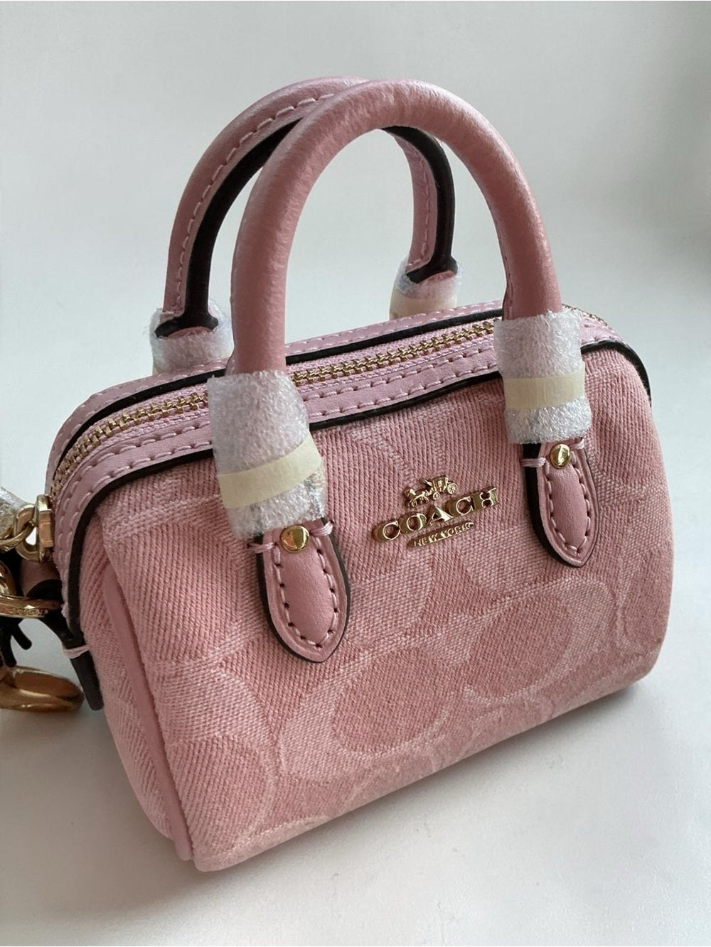 Coach Mini Rowan Bag Charm in Signature Pink Denim