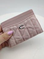 Coach Quilted Pink Denim Card Case with Silver Accent