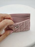 Coach Quilted Pink Denim Card Case with Silver Accent