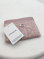 Coach Quilted Pink Denim Card Case with Silver Accent