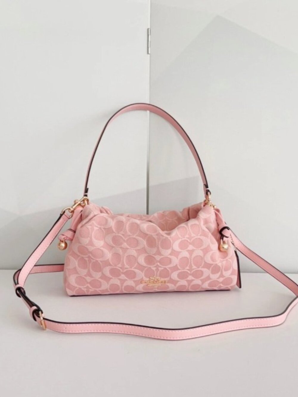 Coach Faye Shoulder Bag in Signature Denim — Pink