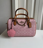 Coach Medium Rowan Satchel Bag in Signature Canvas with Charms — Powder Pink