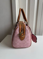 Coach Medium Rowan Satchel Bag in Signature Canvas with Charms — Powder Pink
