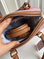 Coach Medium Rowan Satchel Bag in Signature Canvas with Charms — Powder Pink