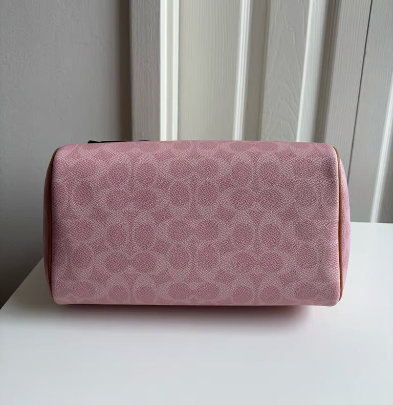 Coach Medium Rowan Satchel Bag in Signature Canvas with Charms — Powder Pink