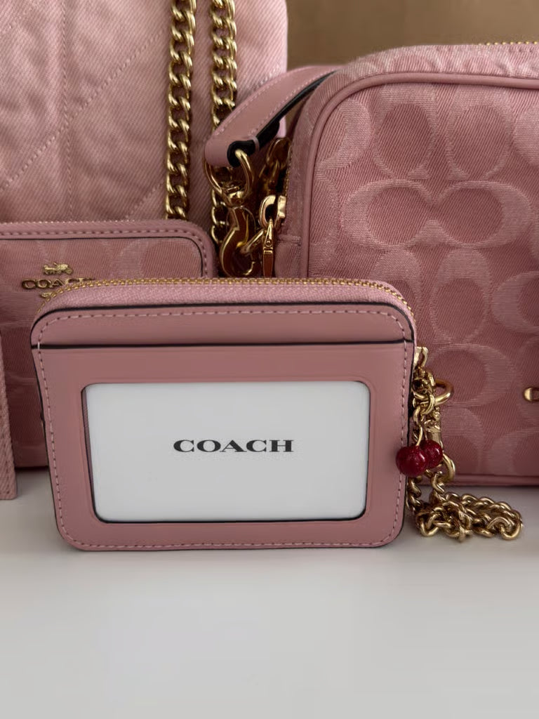 Coach Wallet in Pink Denim with Cherry Charm