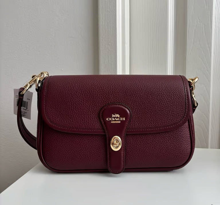 Coach Hadley Leather Crossbody Shoulder Bag in Dark Wine/Gold