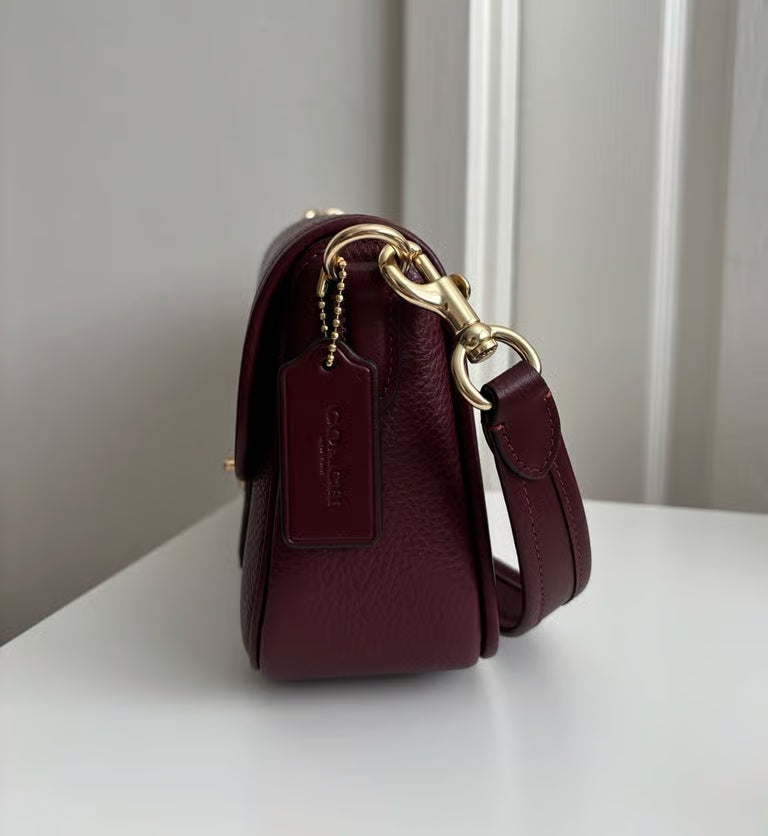 Coach Hadley Leather Crossbody Shoulder Bag in Dark Wine/Gold