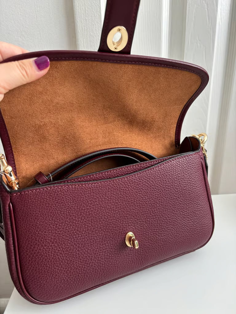 Coach Hadley Leather Crossbody Shoulder Bag in Dark Wine/Gold