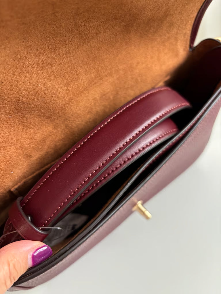 Coach Hadley Leather Crossbody Shoulder Bag in Dark Wine/Gold
