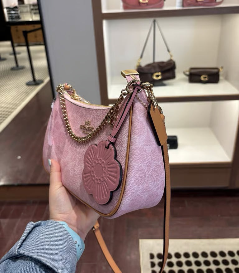 Coach Teri Shoulder Bag in Signature Canvas with Charms — Powder Pink