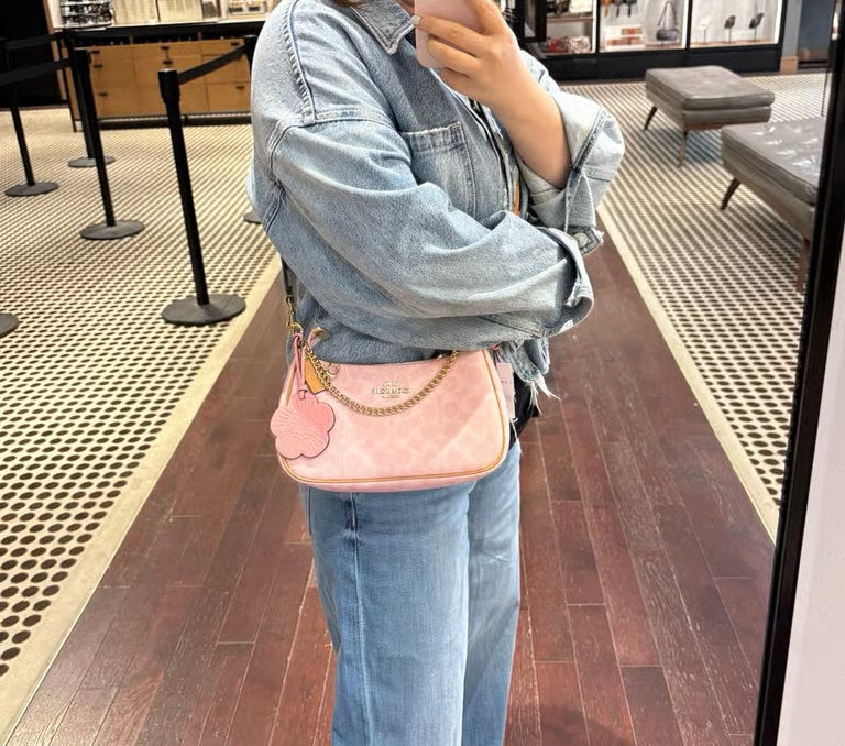 Coach Teri Shoulder Bag in Signature Canvas with Charms — Powder Pink