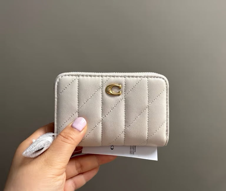 Coach Pillow Quilted Small Zip Around Card Case in Chalk