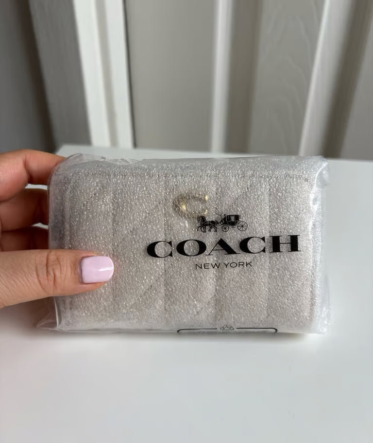 Coach Pillow Quilted Small Zip Around Card Case in Chalk