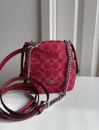 Coach Faye Mini Drawstring Bag in Signature Denim — Silver/True Red