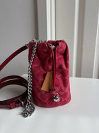 Coach Faye Mini Drawstring Bag in Signature Denim — Silver/True Red