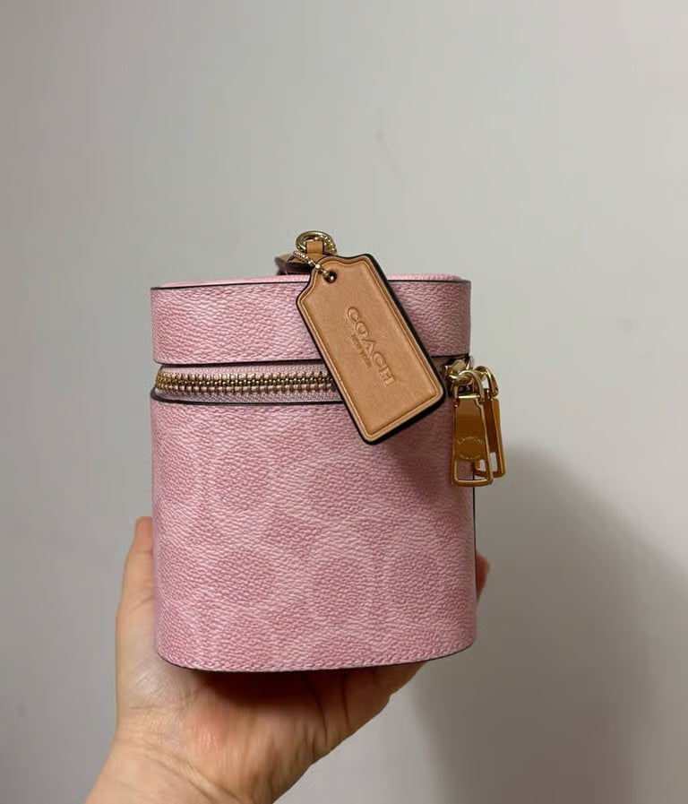 Coach Cosmetic Case in Signature Canvas Gold/Powder Pink