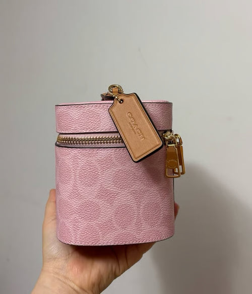 Cosmetic Case in Signature Canvas Gold/Powder Pink