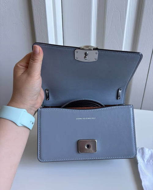 Bandit Crossbody Bag in Luxe Calf Leather — Silver/Grey Blue