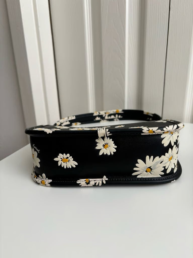 Coach Swinger 20 Bag with Floral Print in Glovetanned Leather Brass/Black Multi