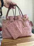Coach Evelyn Shoulder Bag in Loved Denim with Quilting — Pink (Bundle with Wristlet)