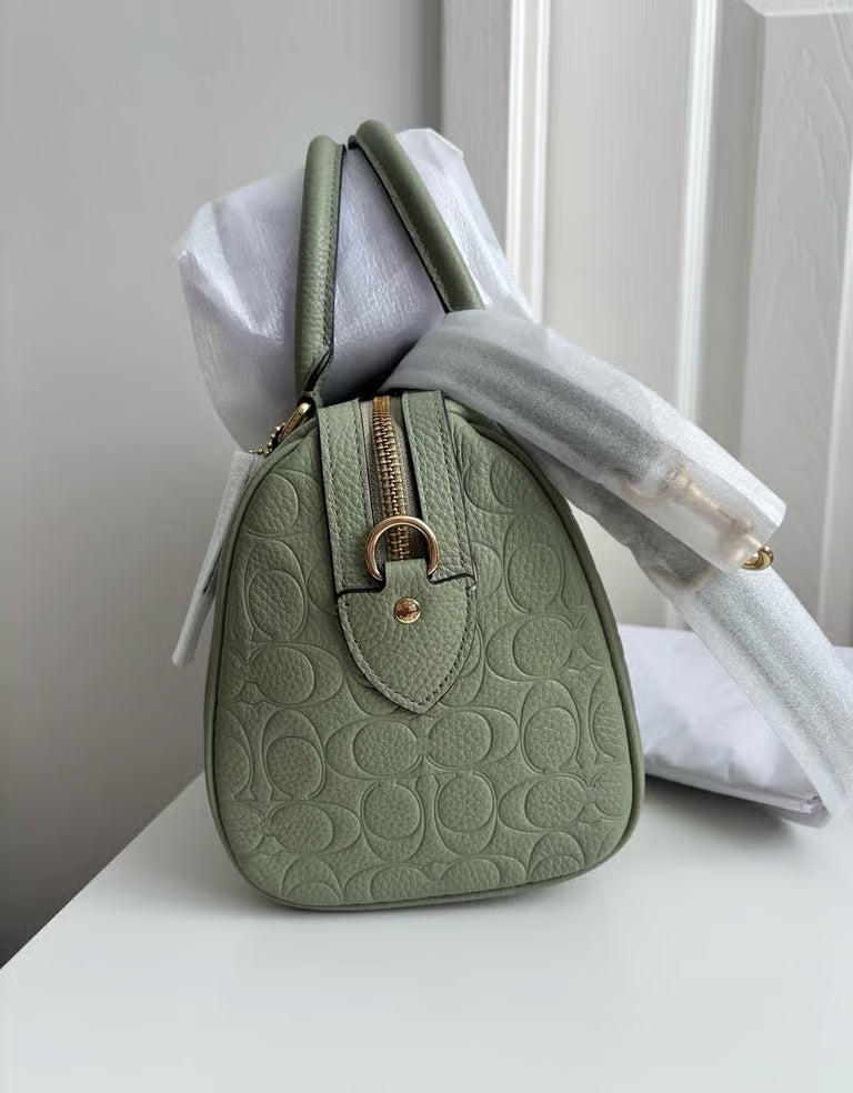 Coach Rowan Satchel Bag Crossbody in Signature Leather Gold/Pistachio