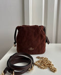 Coach Faye Mini Drawstring Bag with Quilting in Suede — Gold/Vintage Brown/Maple