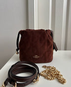 Coach Faye Mini Drawstring Bag with Quilting in Suede — Gold/Vintage Brown/Maple
