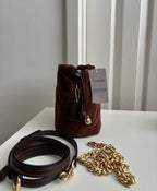 Coach Faye Mini Drawstring Bag with Quilting in Suede — Gold/Vintage Brown/Maple