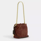 Coach Faye Mini Drawstring Bag with Quilting in Suede — Gold/Vintage Brown/Maple