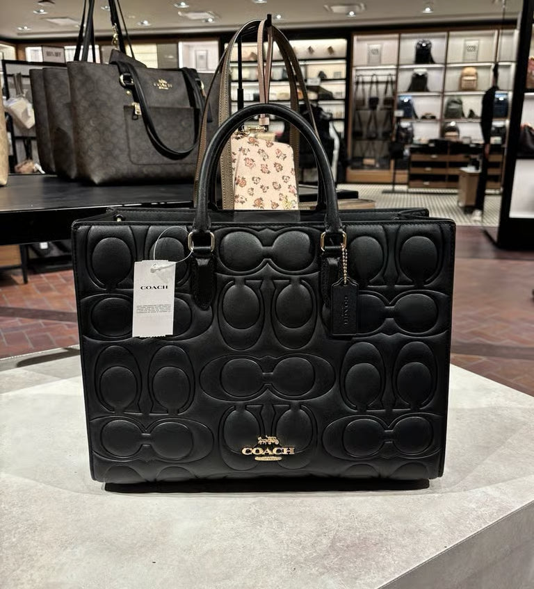 Coach Maggie Large Tote Bag in Signature Leather Black/Gold
