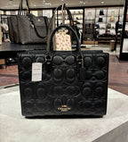 Coach Maggie Large Tote Bag in Signature Leather Black/Gold