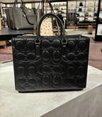 Coach Maggie Large Tote Bag in Signature Leather Black/Gold