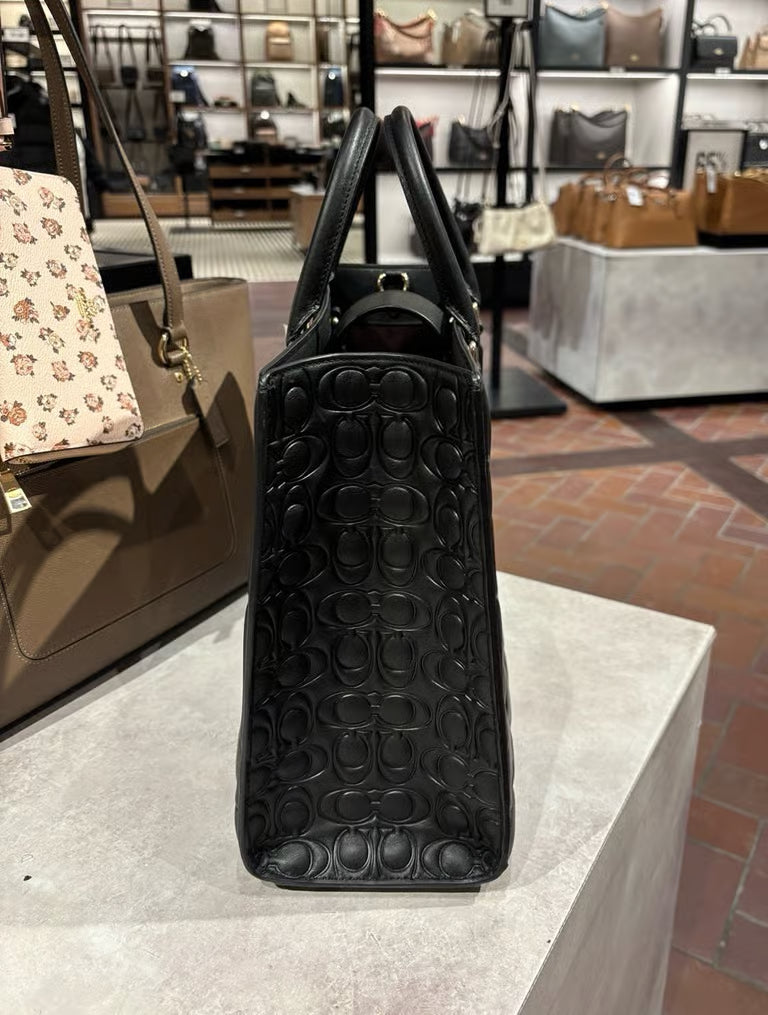Coach Maggie Large Tote Bag in Signature Leather Black/Gold