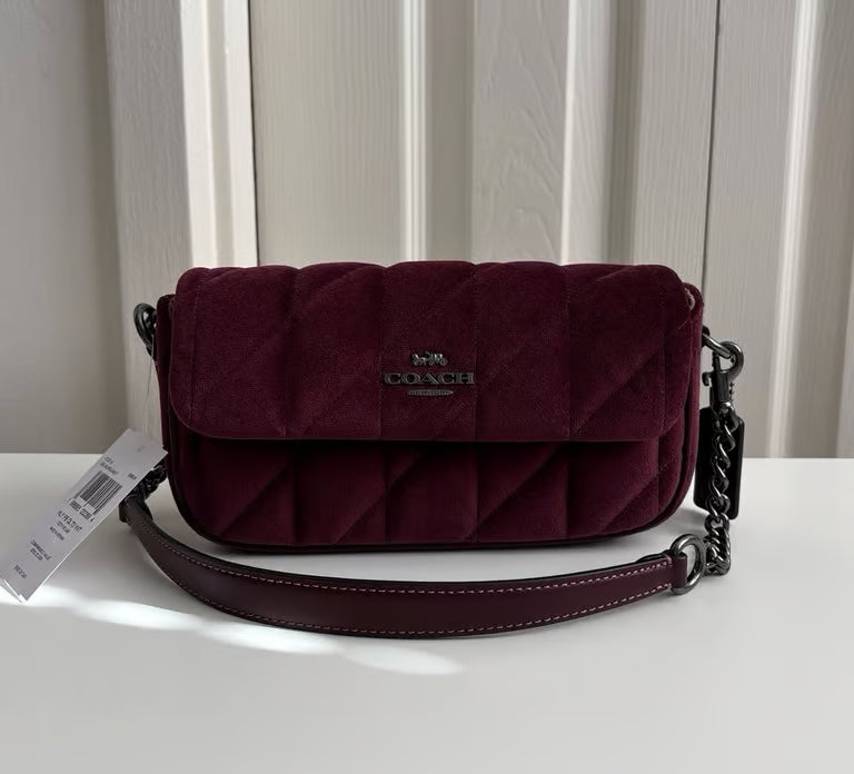 Coach Hailey Flap Bag with Quilting — Gunmetal/Burgundy