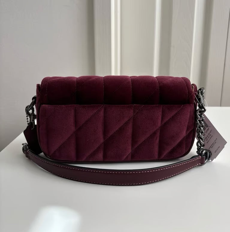Coach Hailey Flap Bag with Quilting — Gunmetal/Burgundy