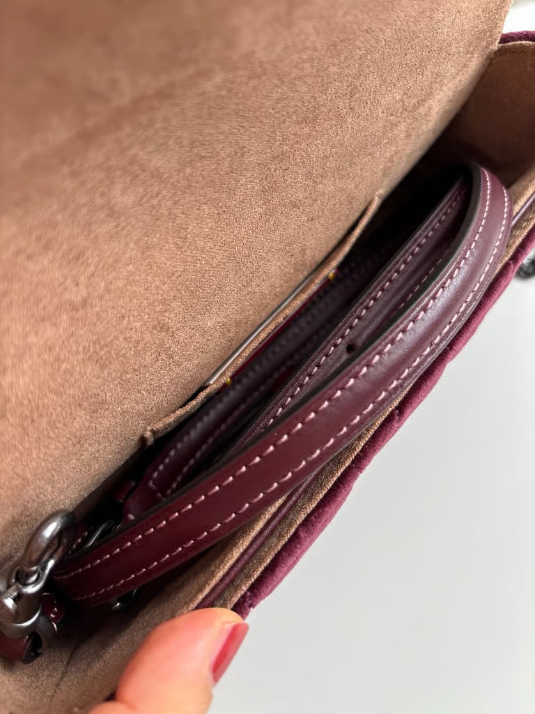 Coach Hailey Flap Bag with Quilting — Gunmetal/Burgundy