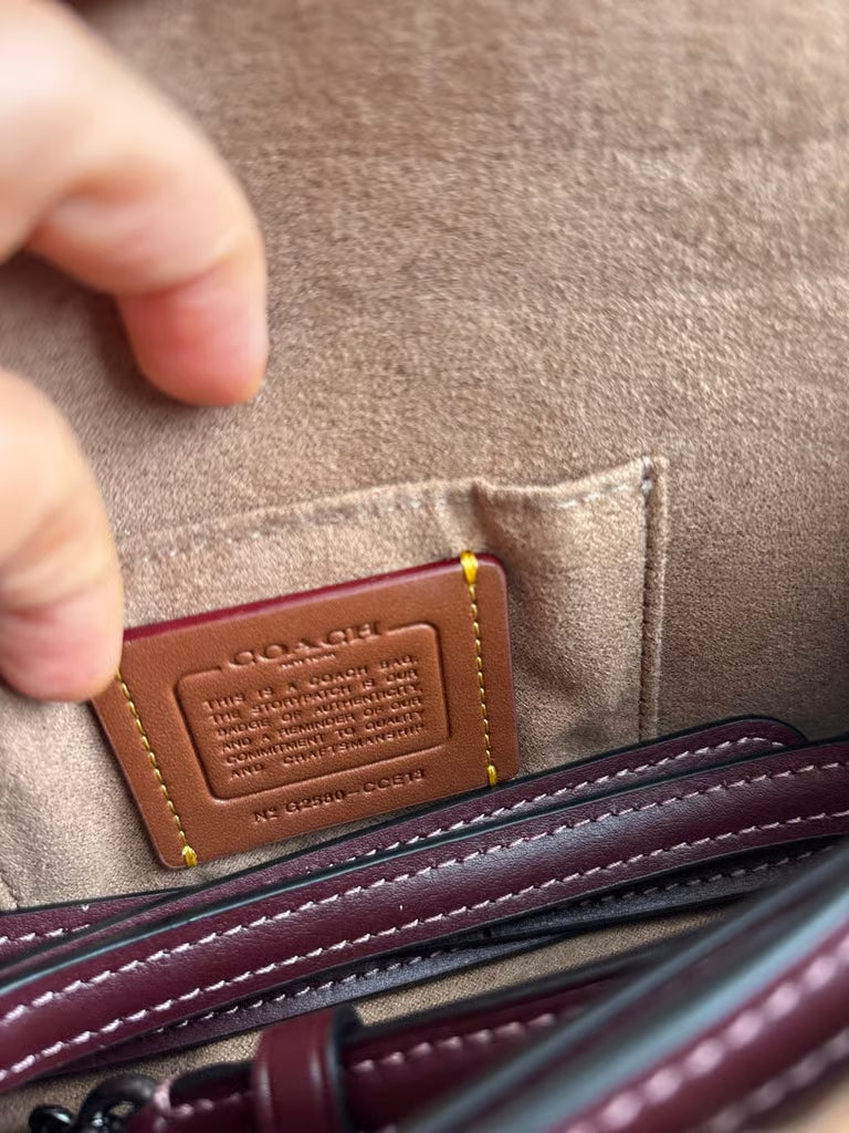 Coach Hailey Flap Bag with Quilting — Gunmetal/Burgundy