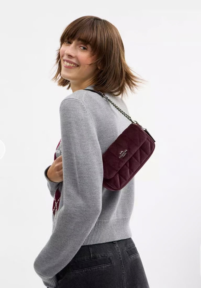 Coach Hailey Flap Bag with Quilting — Gunmetal/Burgundy