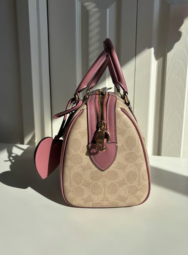 Coach Rowan Satchel Bag in Signature Canvas with Heart Charm