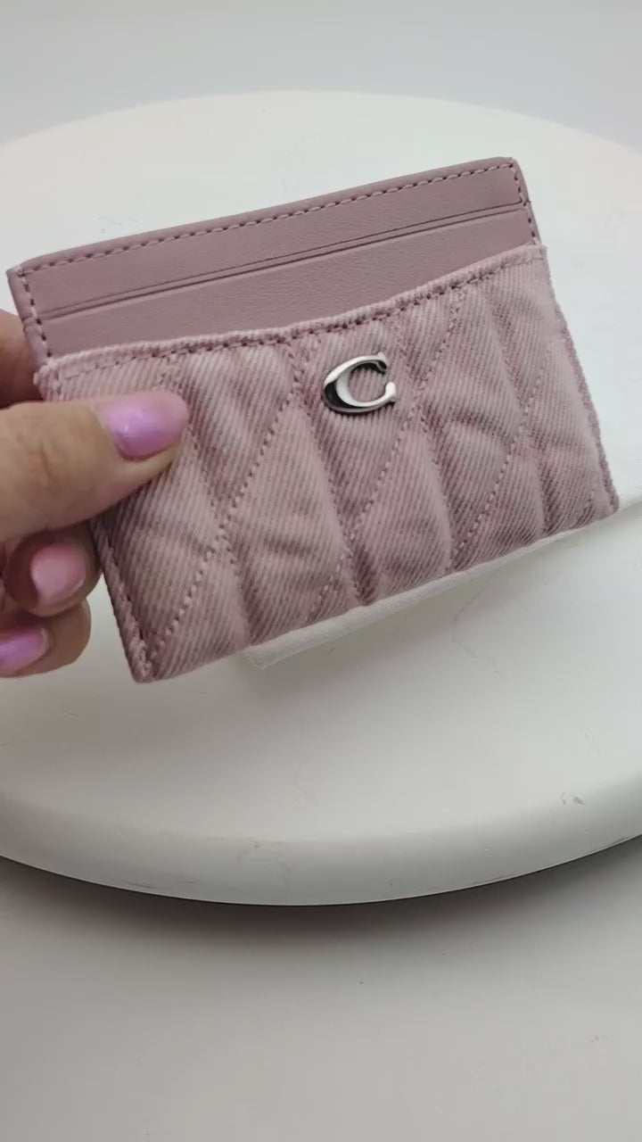 Coach Quilted Pink Denim Card Case with Silver Accent