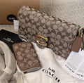 Coach Crystal Signature Jacquard Tabby 26 Shoulder Bag & Slim Card Case Set — Brass/Mushroom