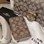 Coach Crystal Signature Jacquard Tabby 26 Shoulder Bag & Slim Card Case Set — Brass/Mushroom