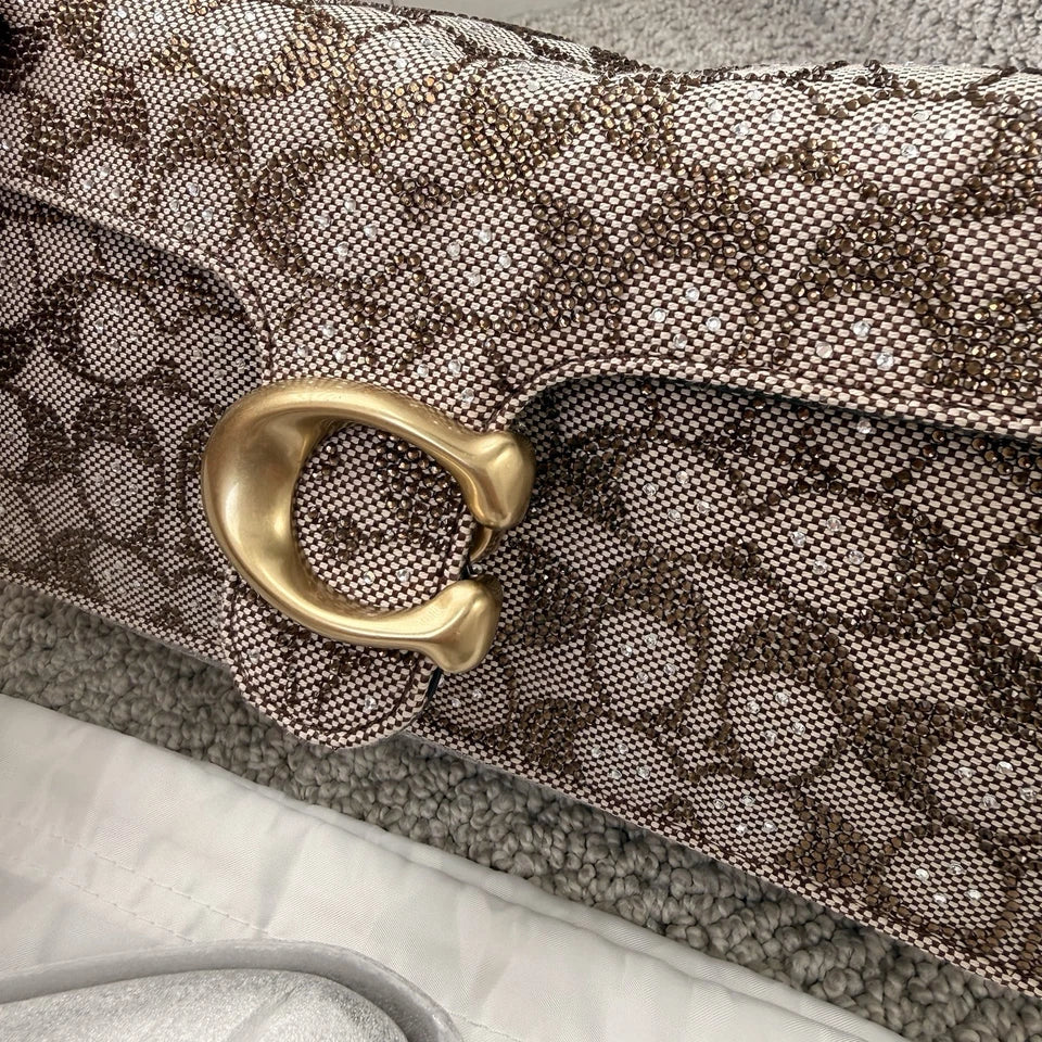 Coach Crystal Signature Jacquard Tabby 26 Shoulder Bag & Slim Card Case Set — Brass/Mushroom