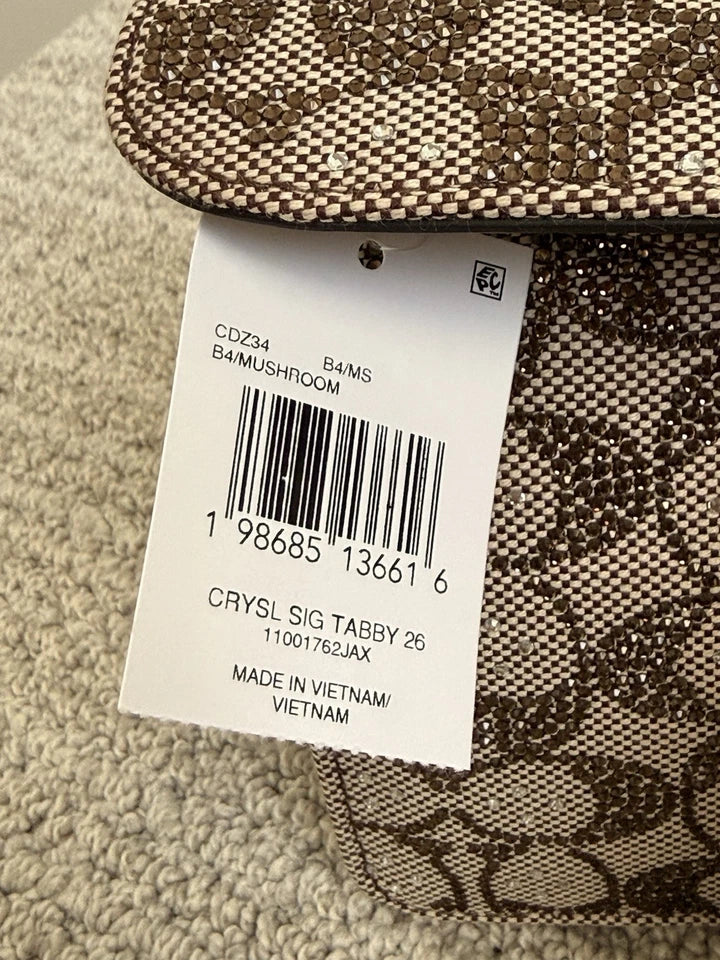 Coach Crystal Signature Jacquard Tabby 26 Shoulder Bag & Slim Card Case Set — Brass/Mushroom