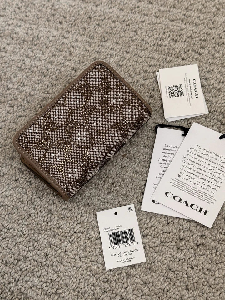 Coach Crystal Signature Jacquard Tabby 26 Shoulder Bag & Slim Card Case Set — Brass/Mushroom