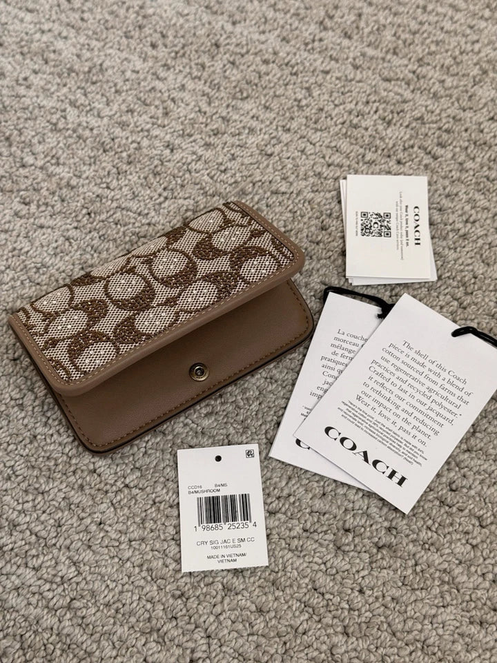 Coach Crystal Signature Jacquard Tabby 26 Shoulder Bag & Slim Card Case Set — Brass/Mushroom