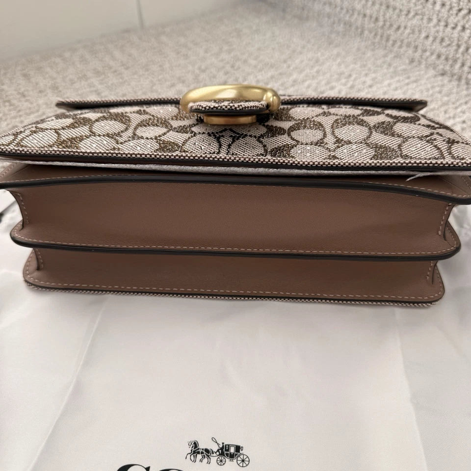 Coach Crystal Signature Jacquard Tabby 26 Shoulder Bag & Slim Card Case Set — Brass/Mushroom
