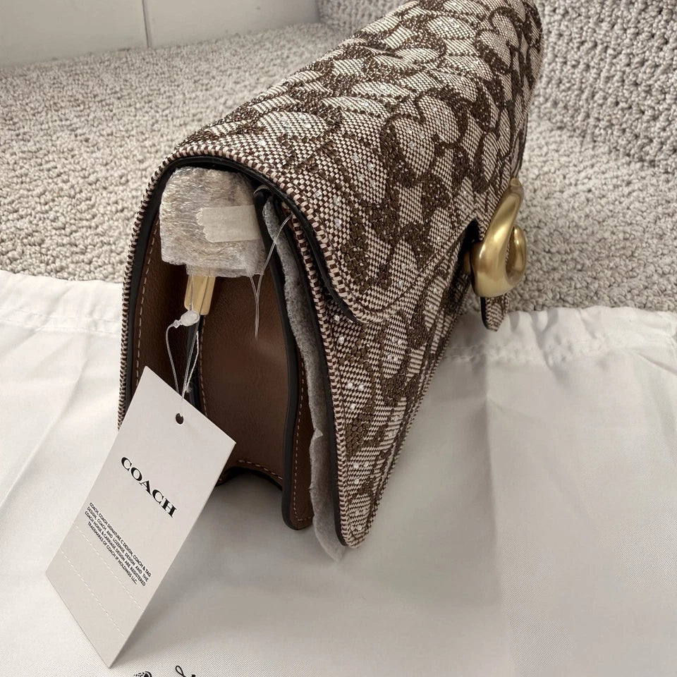 Coach Crystal Signature Jacquard Tabby 26 Shoulder Bag & Slim Card Case Set — Brass/Mushroom