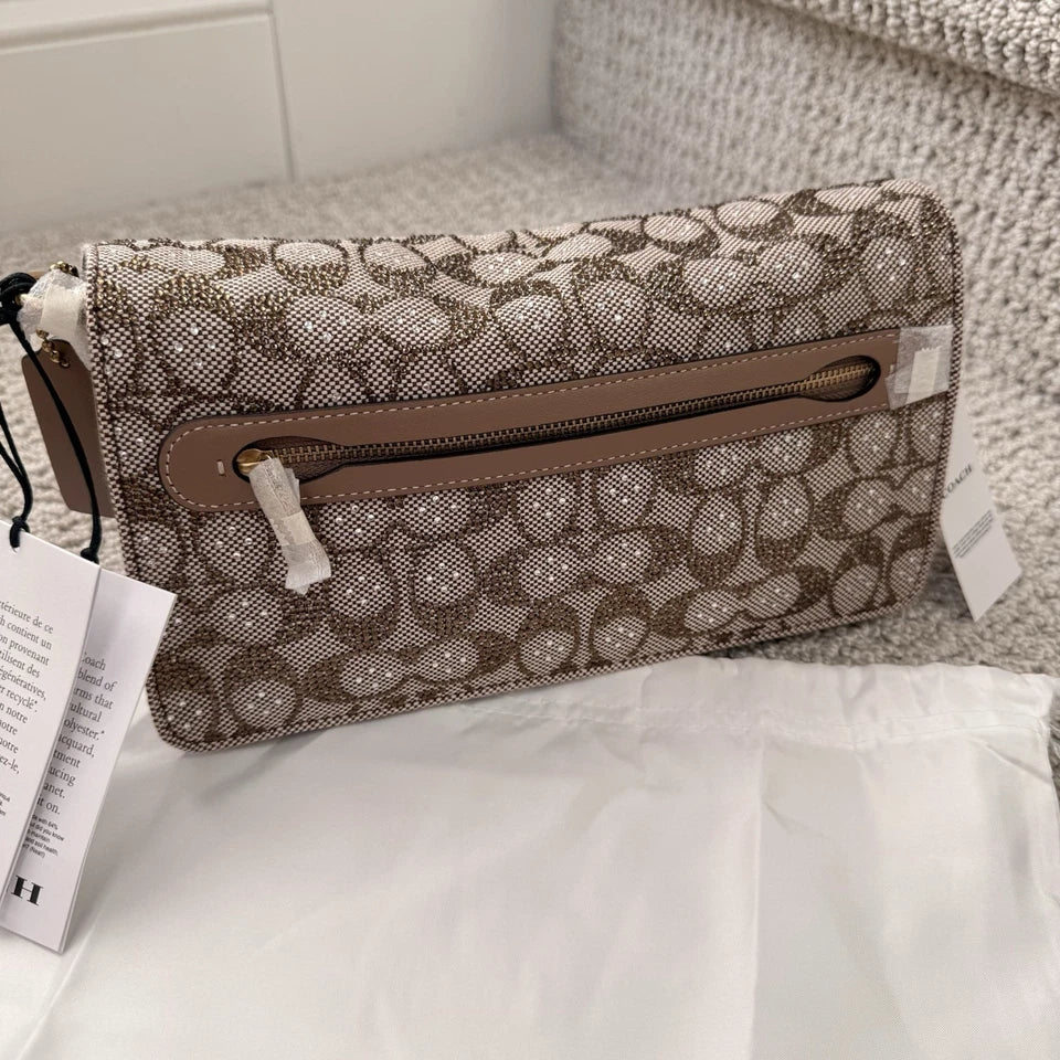 Coach Crystal Signature Jacquard Tabby 26 Shoulder Bag & Slim Card Case Set — Brass/Mushroom